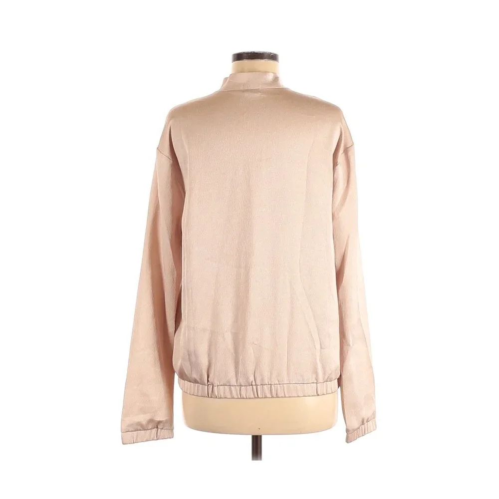 Free Press Metallic Zip-Up Bomber Jacket | Tan | Size M - Picture 3 of 11